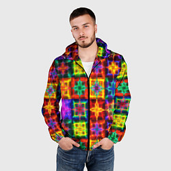 Ветровка с капюшоном мужская Неоновое стекло абстракция, цвет: 3D-черный — фото 2