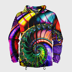 Ветровка с капюшоном мужская Фрактальный узор неоновый, цвет: 3D-черный