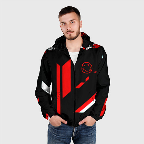 Мужская ветровка Nirvana текстура полосы / 3D-Черный – фото 3