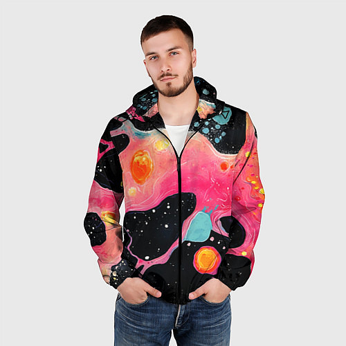 Мужская ветровка Розовая текстура в черном / 3D-Черный – фото 3