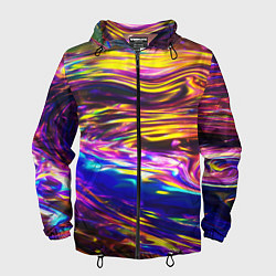 Ветровка с капюшоном мужская Неоновые полосы текстура, цвет: 3D-черный