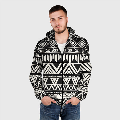 Мужская ветровка Черно белый орнамент в этническом стиле / 3D-Черный – фото 3