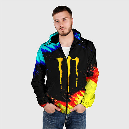 Мужская ветровка Monster energy огненные краски / 3D-Черный – фото 3