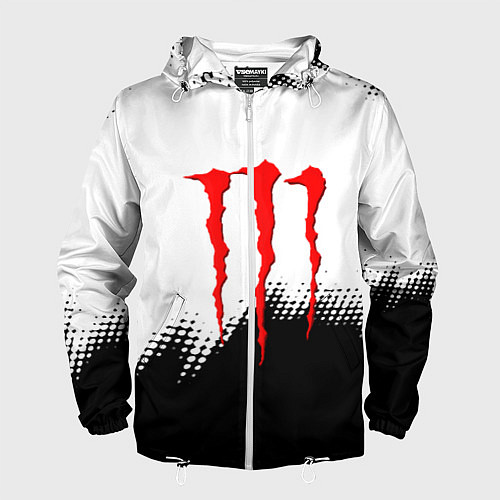 Мужская ветровка Monster energy чёрно белые краски / 3D-Белый – фото 1