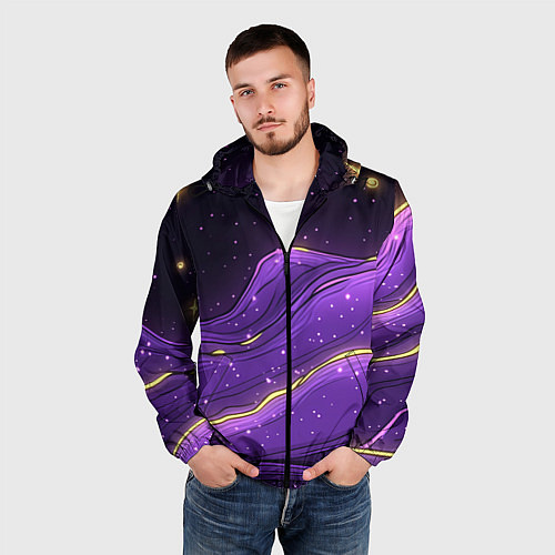 Мужская ветровка Фиолетовая текстура с золотыми звездочками / 3D-Черный – фото 3