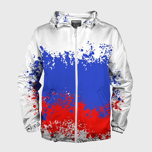 Мужская ветровка Флаг России в виде хаотичных пятен / 3D-Белый – фото 1