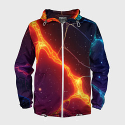 Ветровка с капюшоном мужская Сине-оранжевые молнии текстура, цвет: 3D-белый