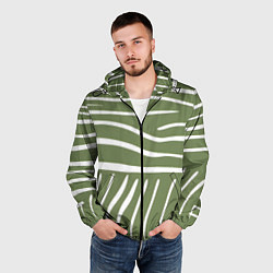 Ветровка с капюшоном мужская Полоски зеленой зебры, цвет: 3D-черный — фото 2
