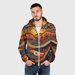 Ветровка с капюшоном мужская Горы и холмы в виде узоров, цвет: 3D-белый — фото 2