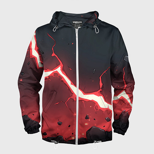 Мужская ветровка Красная молния на черной текстуре / 3D-Белый – фото 1