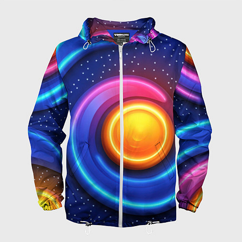 Мужская ветровка Оранжевый круг и голубые линии текстура / 3D-Белый – фото 1