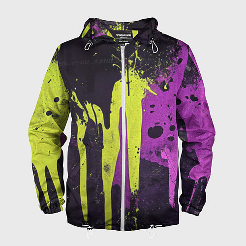 Мужская ветровка Желтая и фиолетовая краска на черном / 3D-Белый – фото 1