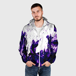 Ветровка с капюшоном мужская Фиолетовый огонь текстура, цвет: 3D-белый — фото 2