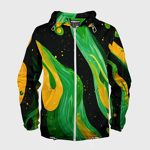 Мужская ветровка Зелено-желтая краска на черном / 3D-Белый – фото 1