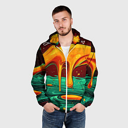 Ветровка с капюшоном мужская Оранжевая клякса текстура, цвет: 3D-белый — фото 2