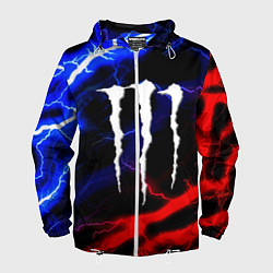 Ветровка с капюшоном мужская Monster energy молнии неон, цвет: 3D-белый