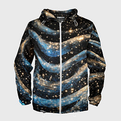 Мужская ветровка Волнистые синие линии на черном