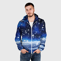 Ветровка с капюшоном мужская Космический синий абстрактный фон - текстура, цвет: 3D-белый — фото 2