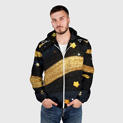 Ветровка с капюшоном мужская Золотые волны текстура, цвет: 3D-белый — фото 2