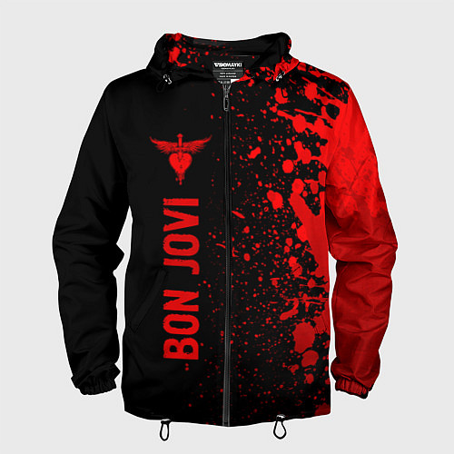 Мужская ветровка Bon Jovi - red gradient по-вертикали / 3D-Черный – фото 1