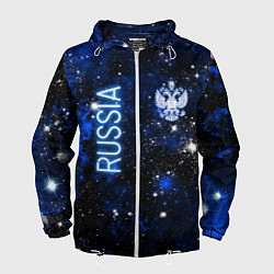 Ветровка с капюшоном мужская Звёздное небо России и герб, цвет: 3D-белый