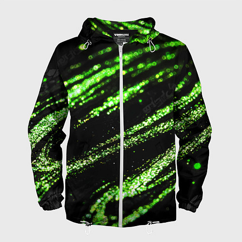 Мужская ветровка Зеленые блестки на черном / 3D-Белый – фото 1