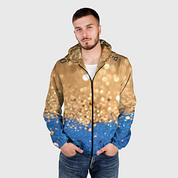 Ветровка с капюшоном мужская Золотистые блестки и синий низ, цвет: 3D-черный — фото 2