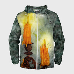 Ветровка с капюшоном мужская Две горящие свечи в темноте, цвет: 3D-белый