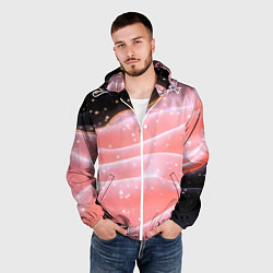 Ветровка с капюшоном мужская Розовая волнистая текстура на черном, цвет: 3D-белый — фото 2