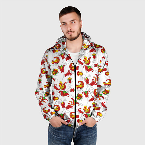 Мужская ветровка Русский народный орнамент в стиле росписей Северно / 3D-Черный – фото 3