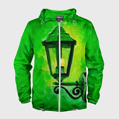 Мужская ветровка Уличный зелёный фонарь / 3D-Белый – фото 1