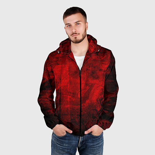 Мужская ветровка Абстракция - red trash darkness / 3D-Черный – фото 3