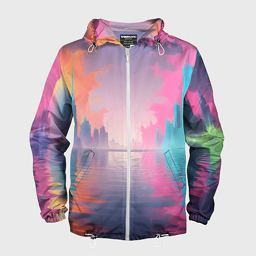 Мужская ветровка Город в розовом тумане / 3D-Белый – фото 1