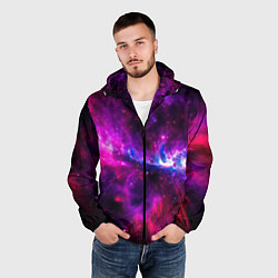 Ветровка с капюшоном мужская Неоновый галактический космос, цвет: 3D-черный — фото 2