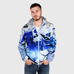 Ветровка с капюшоном мужская Абстрактный космический синий фон неоновых плит, цвет: 3D-белый — фото 2