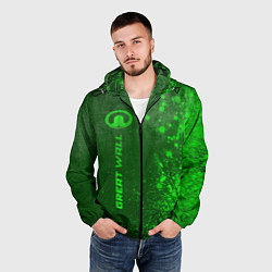 Ветровка с капюшоном мужская Great Wall - green gradient по-вертикали, цвет: 3D-черный — фото 2