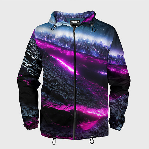 Мужская ветровка Фентази город неон / 3D-Черный – фото 1