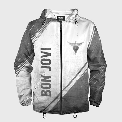 Мужская ветровка Bon Jovi - white gradient вертикально / 3D-Черный – фото 1