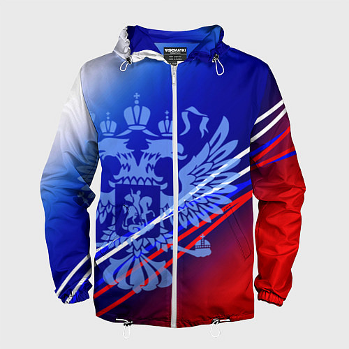 Мужская ветровка Герб России и градиент бело-сине-красный / 3D-Белый – фото 1