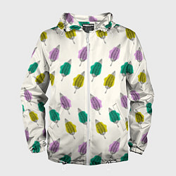 Ветровка с капюшоном мужская Листья на пятнах, цвет: 3D-белый