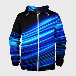Ветровка с капюшоном мужская Синие неоновые линии краски, цвет: 3D-белый