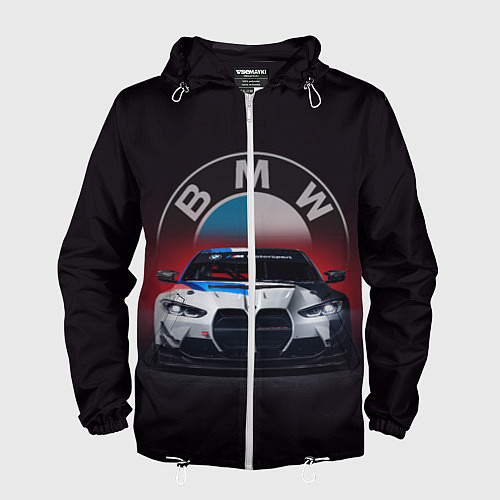 Мужская ветровка BMW на красном фоне / 3D-Белый – фото 1