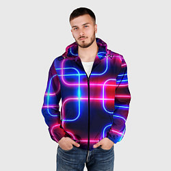Ветровка с капюшоном мужская Цветные светящиеся неоны, цвет: 3D-черный — фото 2