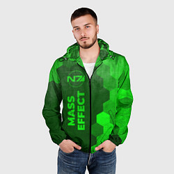 Ветровка с капюшоном мужская Mass Effect - green gradient по-вертикали, цвет: 3D-черный — фото 2