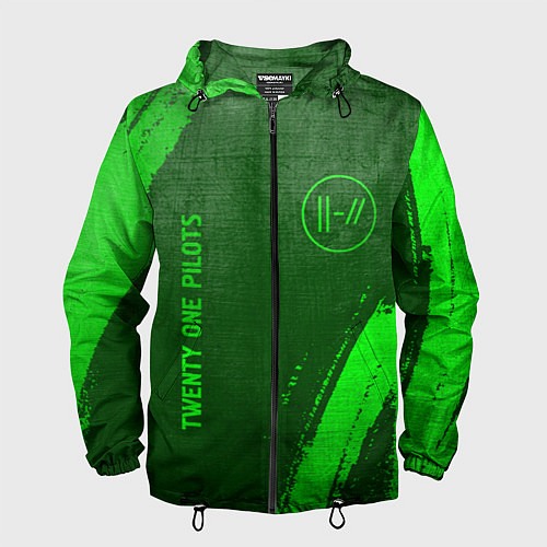 Мужская ветровка Twenty One Pilots - green gradient вертикально / 3D-Черный – фото 1