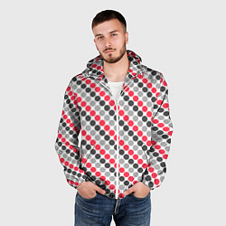 Ветровка с капюшоном мужская Красный и серый горошек ретро, цвет: 3D-белый — фото 2