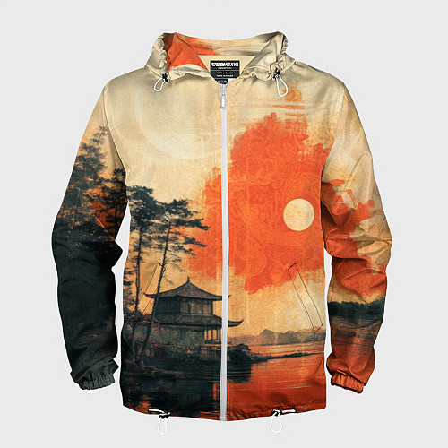Мужская ветровка Рыбацкий дом на закате / 3D-Белый – фото 1