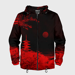 Ветровка с капюшоном мужская Башня в красной сепии, цвет: 3D-черный