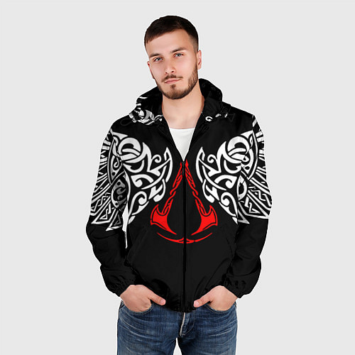 Мужская ветровка Силуэт ворона - Aссасинс Крид / 3D-Черный – фото 3