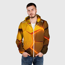 Ветровка с капюшоном мужская Желтые неоновые соты - текстура, цвет: 3D-белый — фото 2
